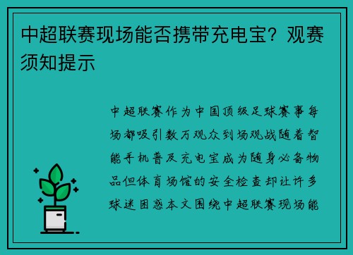 中超联赛现场能否携带充电宝？观赛须知提示
